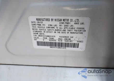 2008 Infiniti G35X from USA, damaged, VIN JNKBV61F48M253275